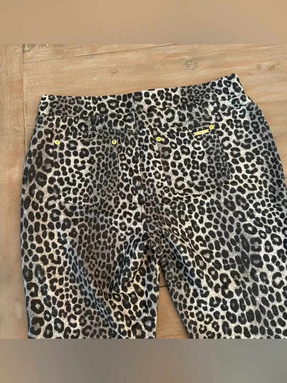 Michael Kors Womens Jeggings Size L Gray Black Leopard Print Pull On Stretch